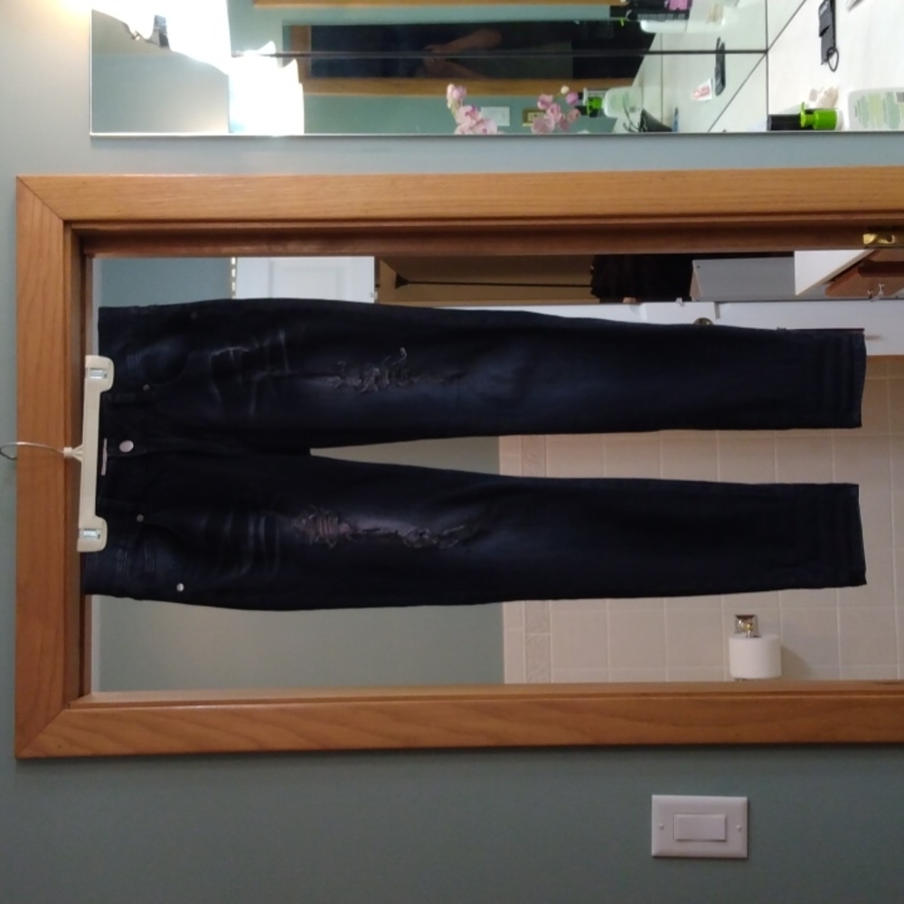 GIANNI BINI DARK WASHED DISTRESSED SKINNY JEANS